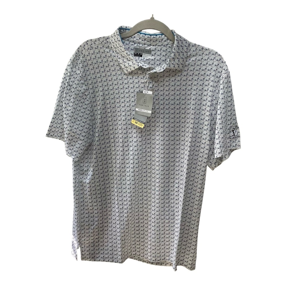 PGA Tour ProSeries Mens Martini Glass Print Golf Polo Shirt UPF 50 White Blue M
